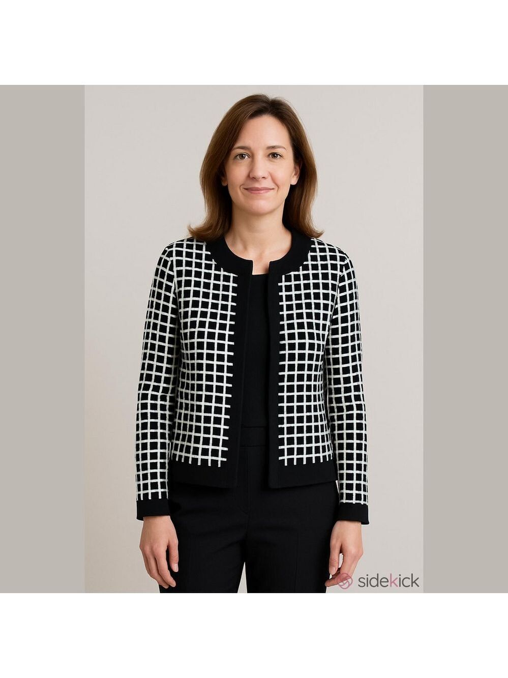 Retro Y2K Tan Jay Geometric Colourblock Businesscore Cardigan